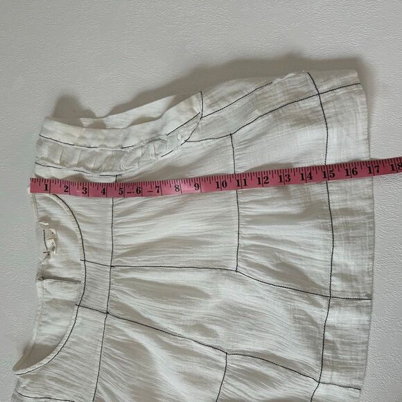 Anthropologie White Sleeveless Blouse Small Black Stitch Detail Boho Top - Picture 5 of 5